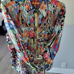 Gently Worn Men Robert Graham Multi Color Dress Shirt